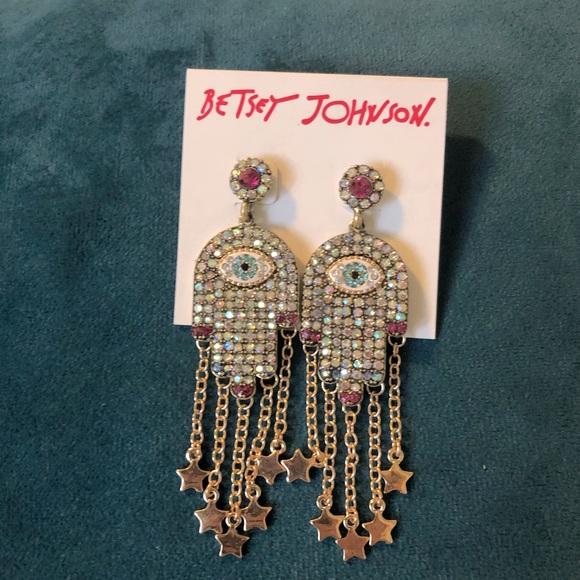 Betsey Johnson Jewelry - NWT Betsey Johnson Gold Hamsa BLING Drop Earrings